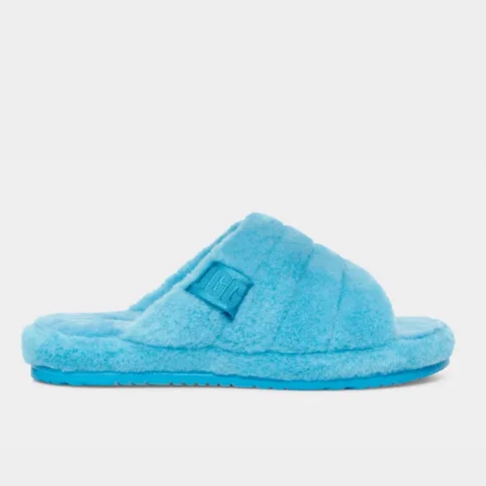 UGG FLUFF YOU Men’s Slipper Sandals 9 Blue Sheepskin Fur - Picture 1 of 14